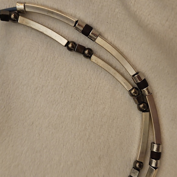 Vintage Set of Two Silvertone Metal Tube Beaded Skater Rope Necklace - Picture 4 of 5